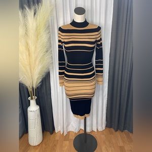 Brown and black strip midi dress